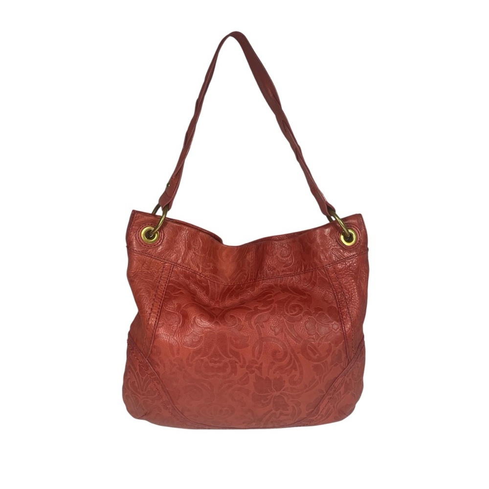 Vintage Fossil Red Embossed Leather Shoulder Bag Purse Handbag Braided Strap - Picture 2 of 6